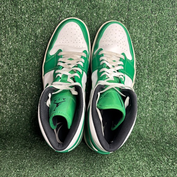 Jordan 1 Mid White Leather Athletic Basketball Sneakers Lucky Green Mens Size 13 main image 9